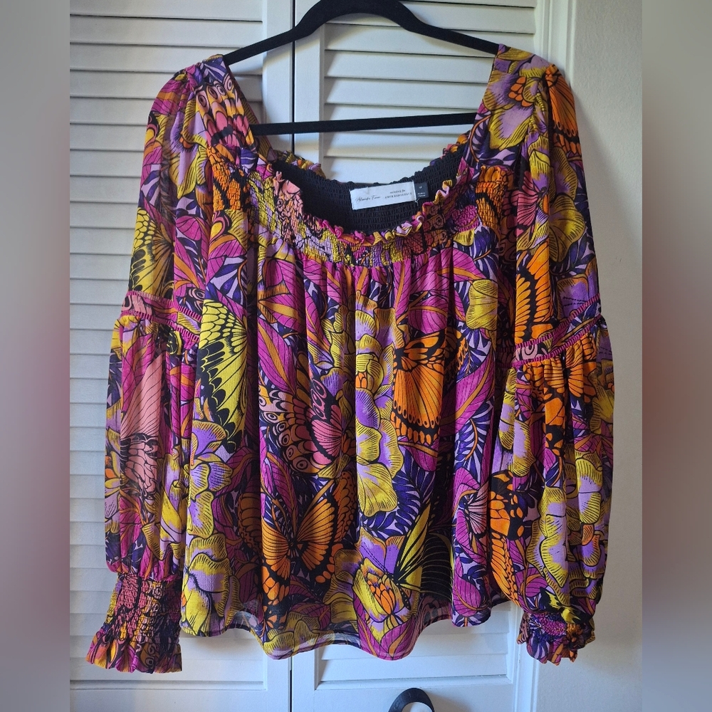 Anthropologie Vibrant Pink and Yellow Blouse